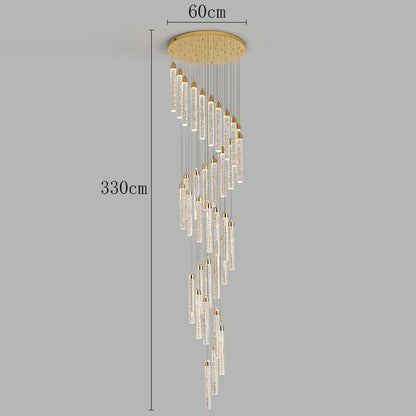 Lustre suspendu Dimoree en spirale avec finition dorée et diffuseurs en verre texturé pour salon à haut plafond