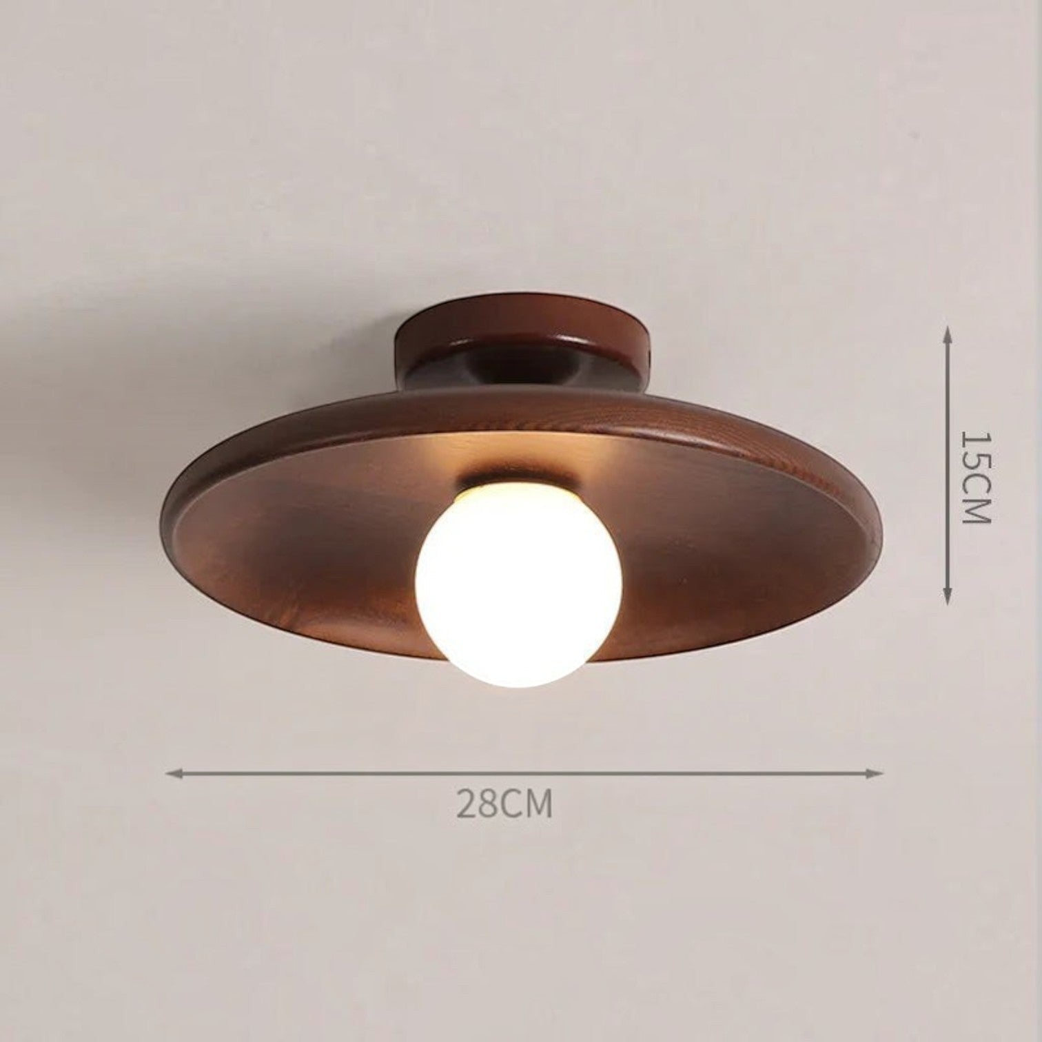 Plafonnier Dimoree en chêne noisette avec globe lumineux blanc, design moderne et minimaliste pour plafond