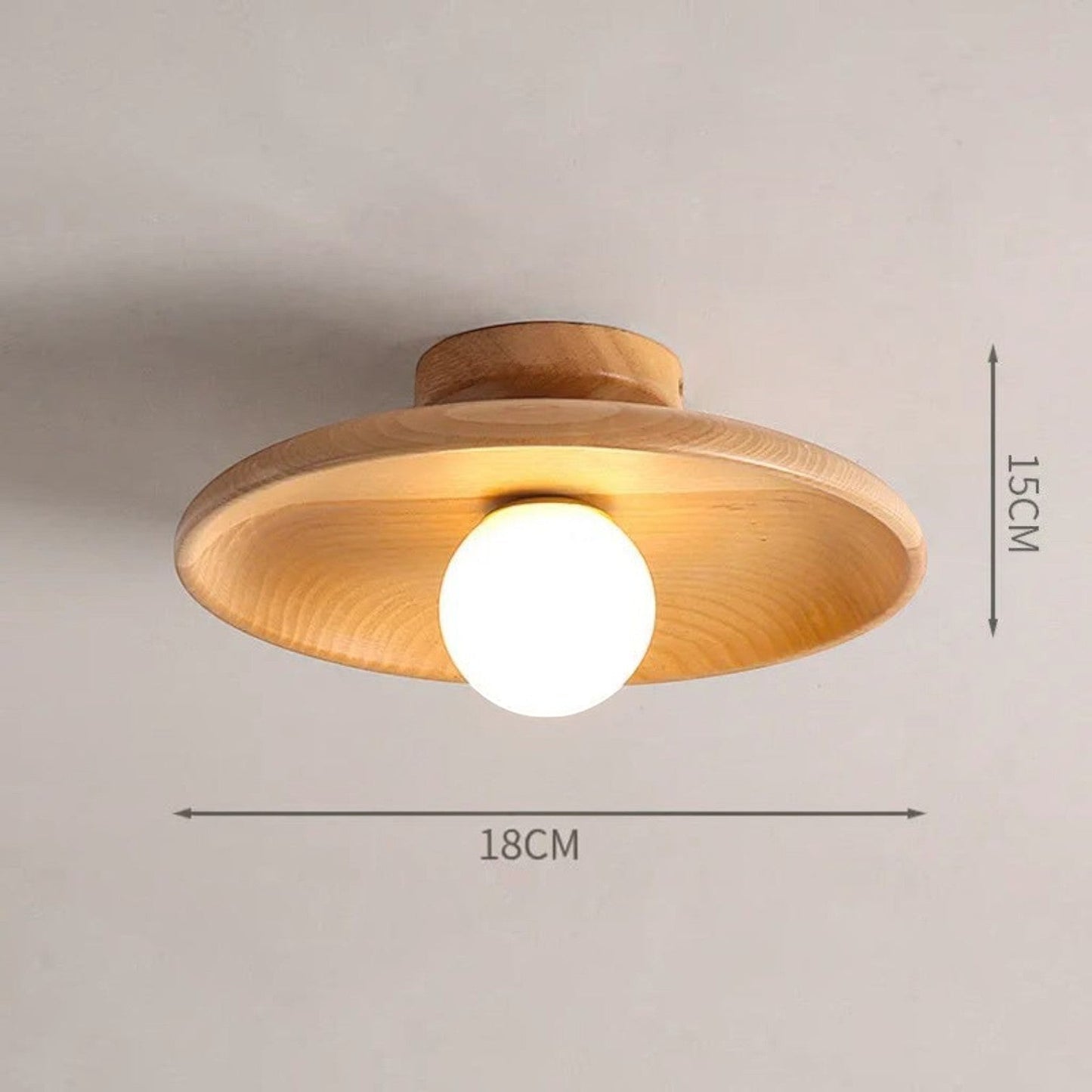 Plafonnier Dimoree en bois de chêne noisette avec diffuseur sphérique blanc, design moderne pour couloir
