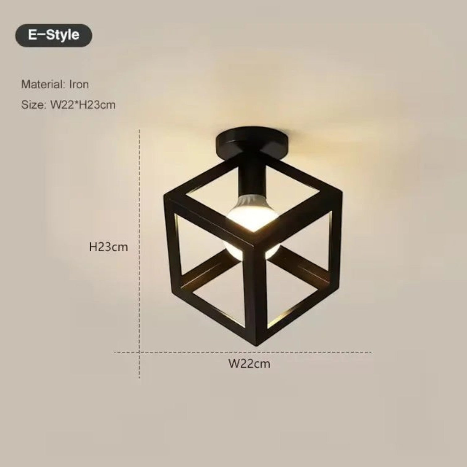 Plafonnier Dimoree industriel vintage en métal noir forme cube avec ampoule E27 pour éclairage intérieur