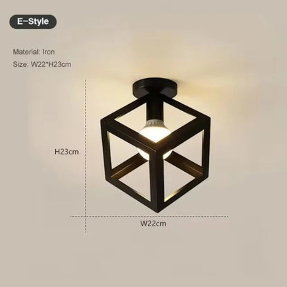 Plafonnier Dimoree industriel vintage en métal noir forme cube avec ampoule E27 pour éclairage intérieur