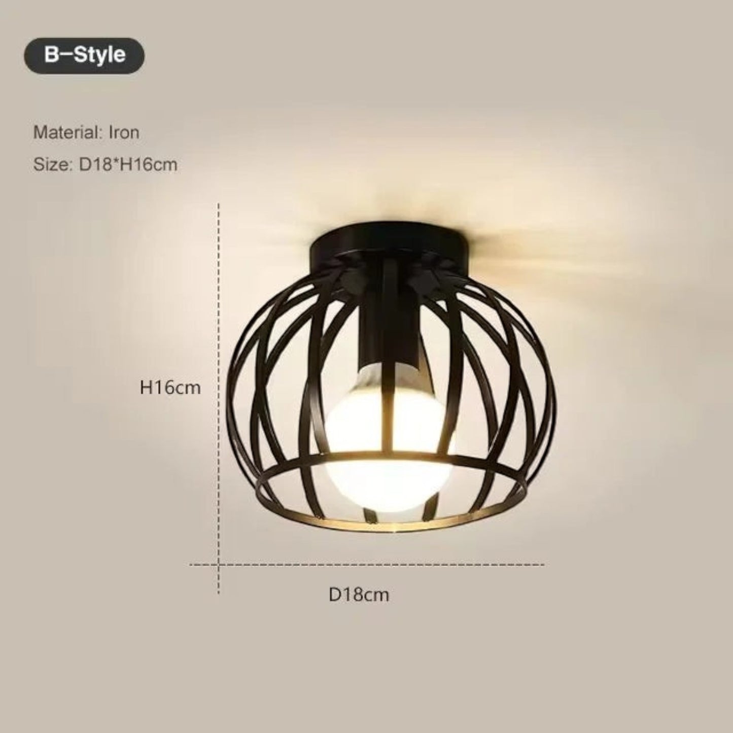 Plafonnier industriel Dimoree en métal noir forme cage ronde avec ampoule E27 pour éclairage intérieur rétro