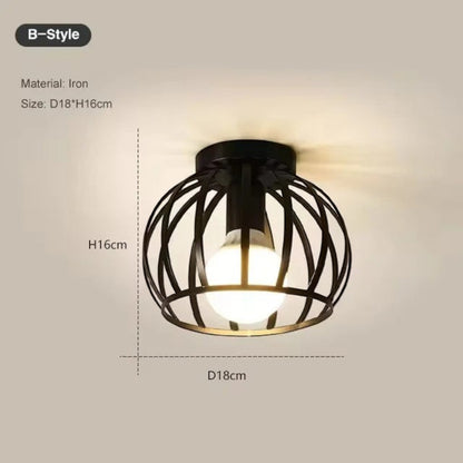 Plafonnier industriel Dimoree en métal noir forme cage ronde avec ampoule E27 pour éclairage intérieur rétro