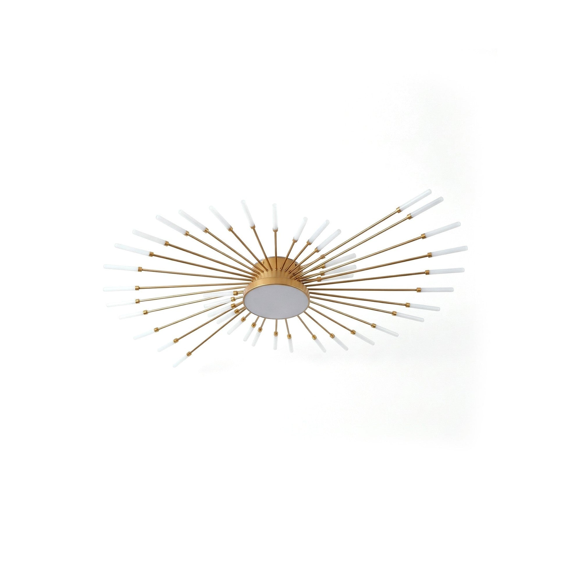 Plafonnier LED design Dimoree en aluminium doré avec structure en rayons et diffuseurs en polycarbonate blanc