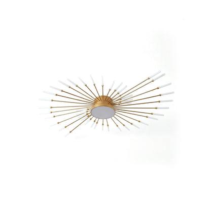 Plafonnier LED design Dimoree en aluminium doré avec structure en rayons et diffuseurs en polycarbonate blanc