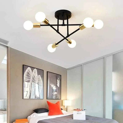 Plafonnier Dimoree style nordique minimaliste avec structure en fer noir et détails dorés pour chambre moderne