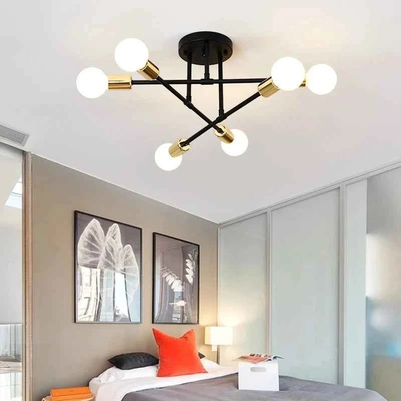 Plafonnier Dimoree style nordique minimaliste avec structure en fer noir et détails dorés pour chambre moderne