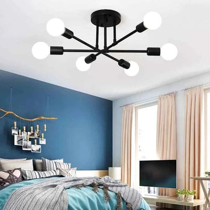 Plafonnier Dimoree noir au design minimaliste nordique avec six ampoules LED pour chambre ou salon contemporain