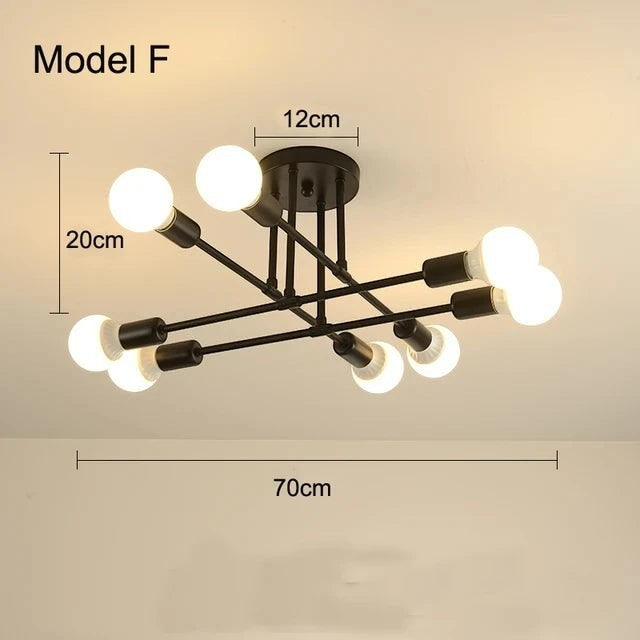 Plafonnier Dimoree style nordique minimaliste en fer noir avec huit ampoules LED pour salon ou chambre