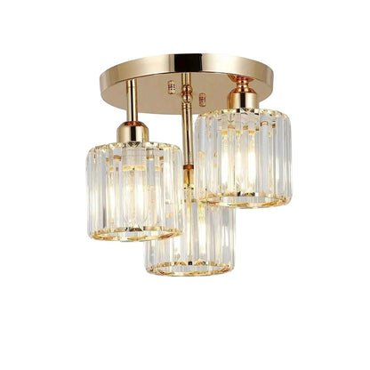 Plafonnier Dimoree moderne à trois lumières en fer doré et cristaux cylindriques pour un éclairage luxueux