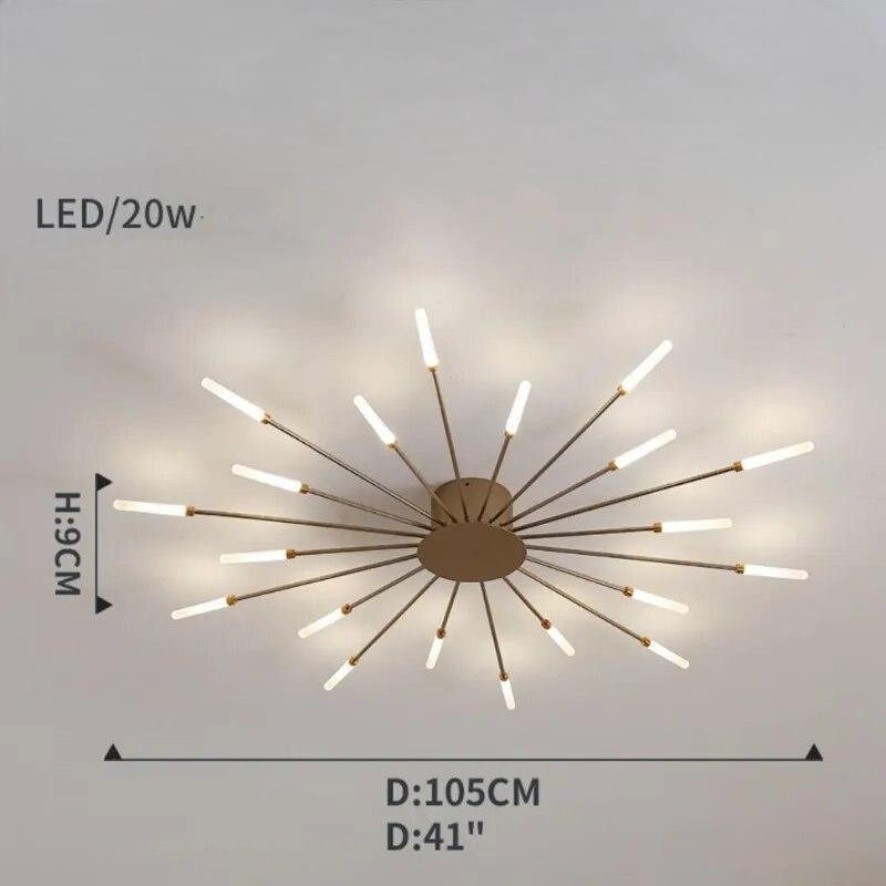 Plafonnier moderne étoilé Dimoree en métal doré avec branches lumineuses LED pour un éclairage design et chaleureux.