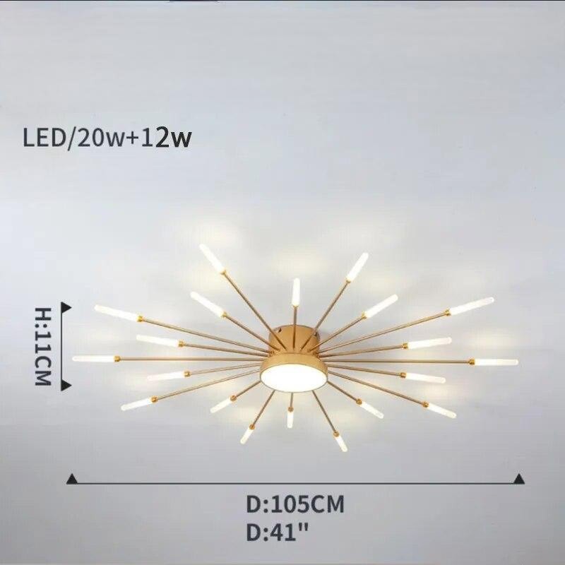 Plafonnier moderne étoilé Dimoree en métal doré avec branches lumineuses LED pour un éclairage design et chaleureux.