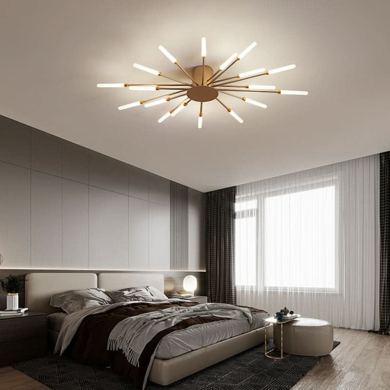 Plafonnier Dimoree moderne étoilé en métal doré avec branches lumineuses pour une chambre élégante et contemporaine.