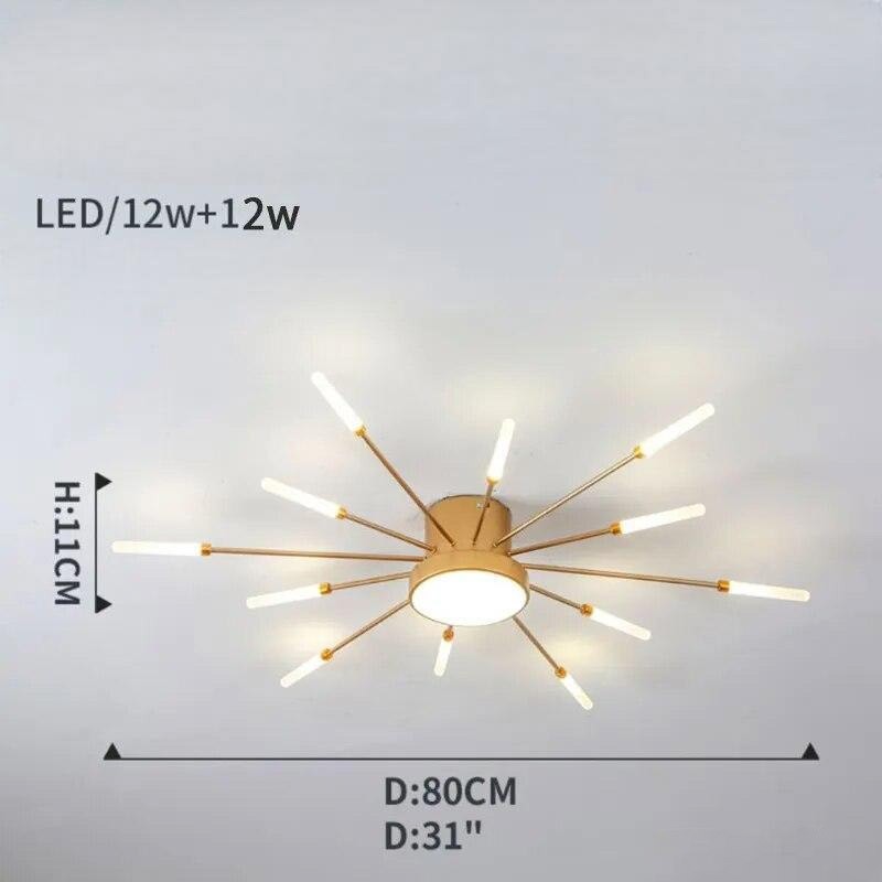 Plafonnier Dimoree moderne étoilé en métal doré avec branches lumineuses LED pour un éclairage design et chaleureux.