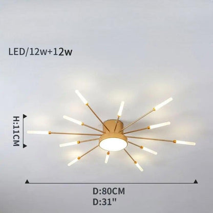 Plafonnier Dimoree moderne étoilé en métal doré avec branches lumineuses LED pour un éclairage design et chaleureux.