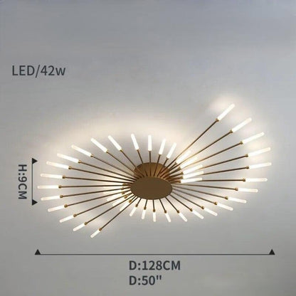 Plafonnier Dimoree moderne étoilé en métal doré avec branches rayonnantes et éclairage LED diffus