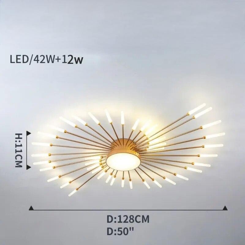 Plafonnier moderne étoilé Dimoree en métal doré avec branches rayonnantes et éclairage LED pour salon ou chambre