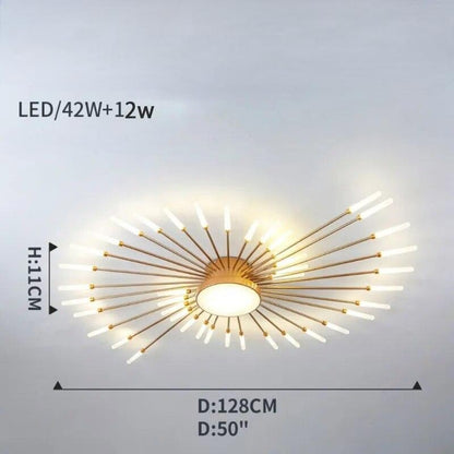 Plafonnier moderne étoilé Dimoree en métal doré avec branches rayonnantes et éclairage LED pour salon ou chambre