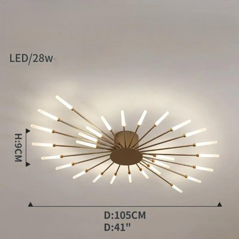 Plafonnier moderne étoilé Dimoree en métal doré avec branches lumineuses LED pour un éclairage élégant et chaleureux.