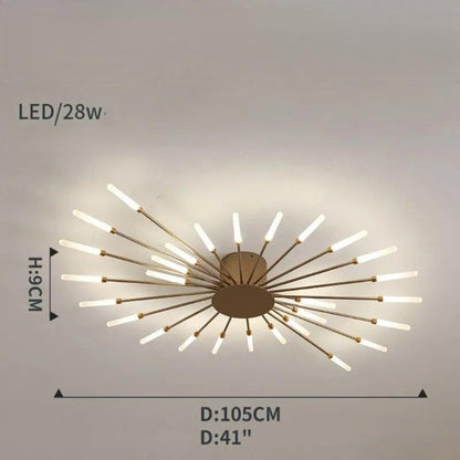 Plafonnier moderne étoilé Dimoree en métal doré avec branches lumineuses LED pour un éclairage élégant et chaleureux.