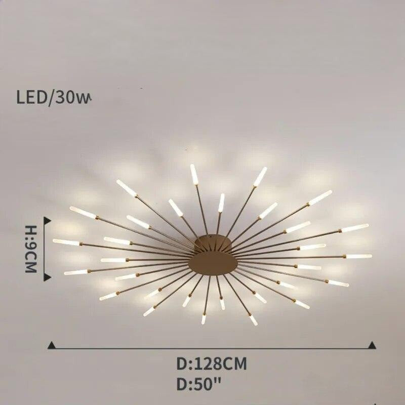 Plafonnier moderne étoilé Dimoree en métal doré avec branches lumineuses LED pour un éclairage design et chaleureux.