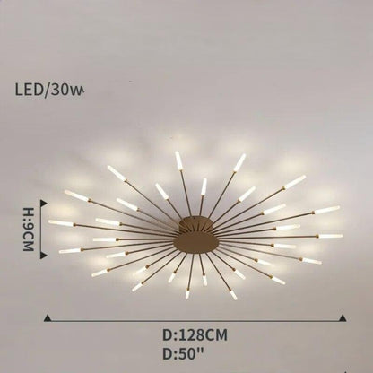Plafonnier moderne étoilé Dimoree en métal doré avec branches lumineuses LED pour un éclairage design et chaleureux.