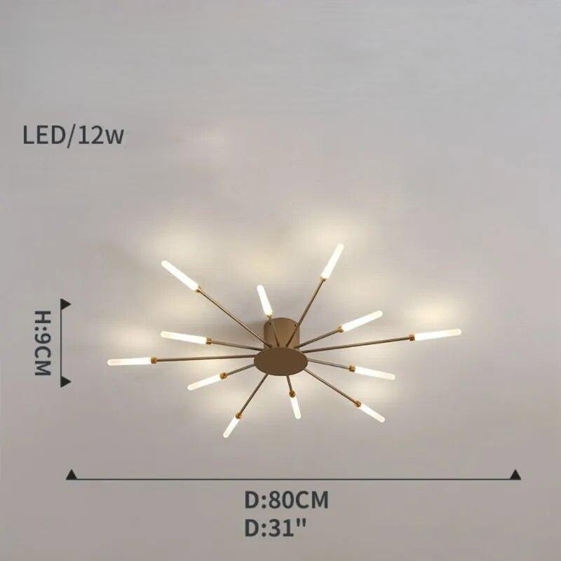 Plafonnier moderne étoilé Dimoree en métal doré avec branches lumineuses LED pour un éclairage design et élégant.