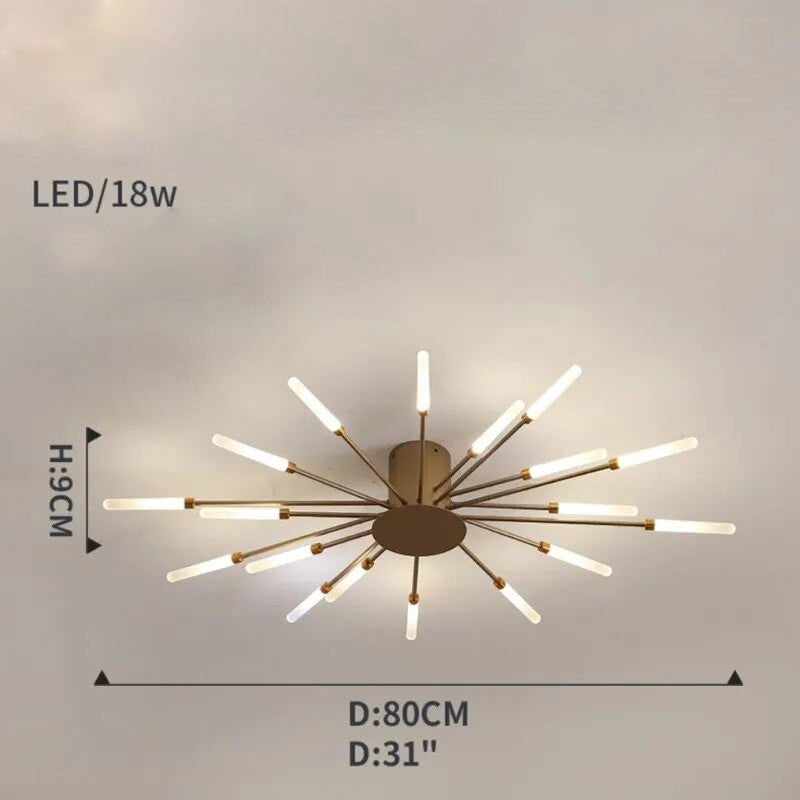 Plafonnier moderne étoilé Dimoree en métal doré avec branches lumineuses LED pour un éclairage design et élégant.