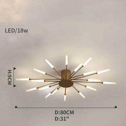 Plafonnier moderne étoilé Dimoree en métal doré avec branches lumineuses LED pour un éclairage design et élégant.