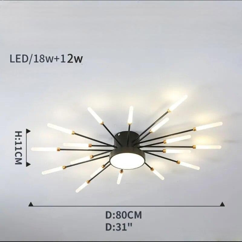 Plafonnier moderne étoilé Dimoree noir et doré avec branches lumineuses LED pour un éclairage design et contemporain.