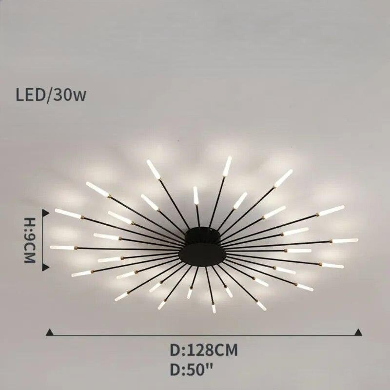 Plafonnier Dimoree moderne étoilé en métal noir avec branches lumineuses LED pour un éclairage design et élégant.