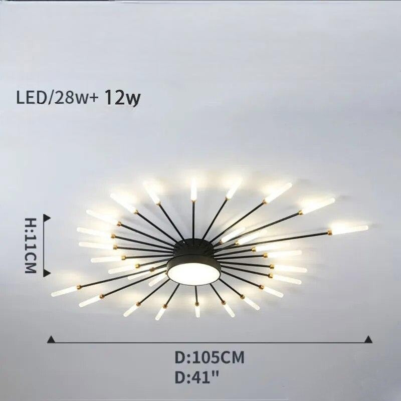 Plafonnier moderne étoilé Dimoree noir et doré avec branches lumineuses LED pour un éclairage design et élégant.