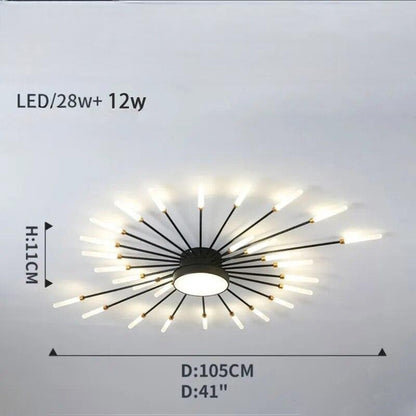 Plafonnier moderne étoilé Dimoree noir et doré avec branches lumineuses LED pour un éclairage design et élégant.