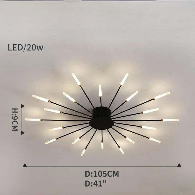 Plafonnier moderne étoilé Dimoree en métal noir avec branches lumineuses LED pour un éclairage design et élégant.