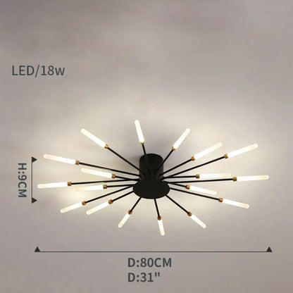 Plafonnier moderne étoilé Dimoree noir et doré avec branches LED pour un éclairage design et contemporain.