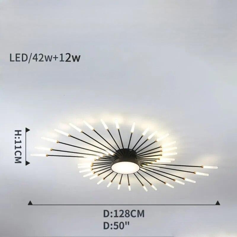 Plafonnier moderne étoilé Dimoree en métal noir et doré avec branches lumineuses LED pour un design contemporain.