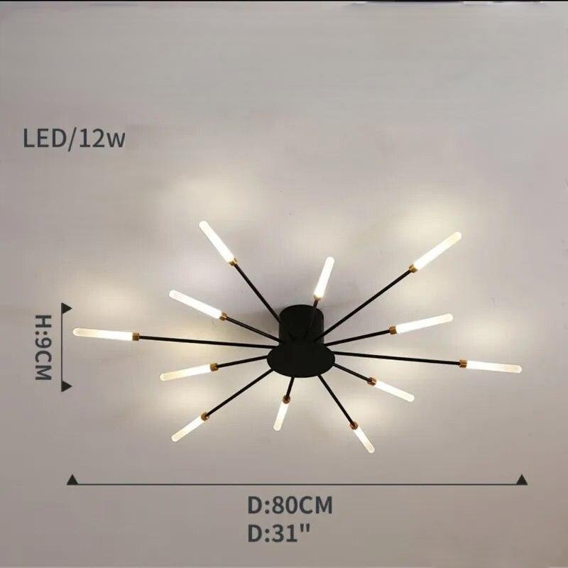 Plafonnier moderne étoilé Dimoree noir et doré avec branches LED, design contemporain pour salon ou chambre.