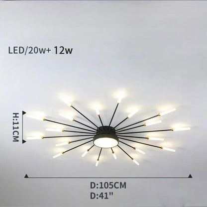 Plafonnier moderne étoilé Dimoree en métal noir et doré avec branches lumineuses LED pour un design contemporain.