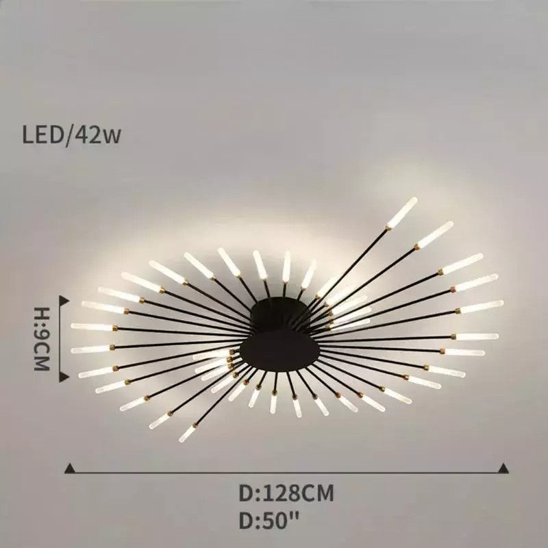 Plafonnier moderne étoilé Dimoree en métal noir avec branches lumineuses LED pour un éclairage design et élégant.