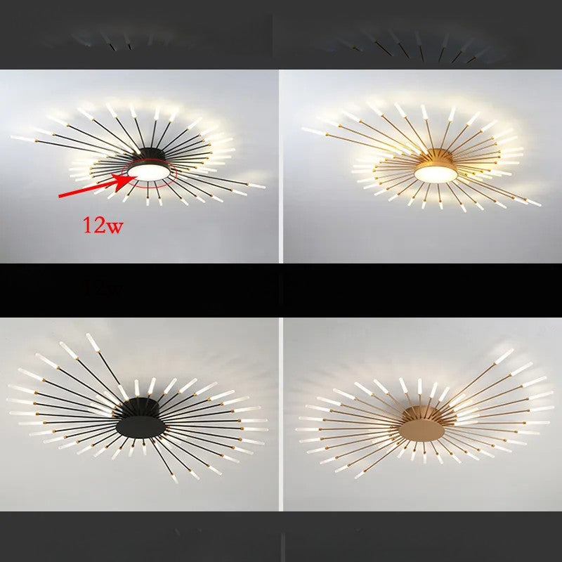 Plafonnier moderne étoilé Dimoree en métal doré ou noir avec branches lumineuses pour un éclairage design et élégant.