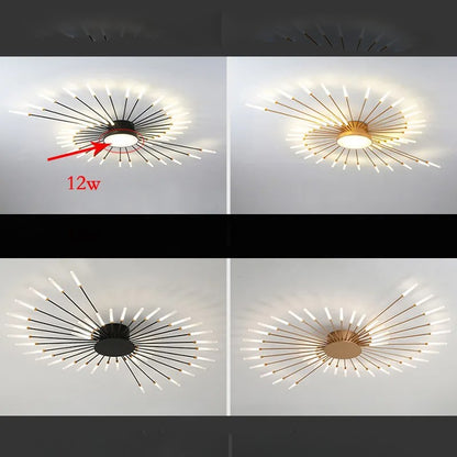 Plafonnier moderne étoilé Dimoree en métal doré ou noir avec branches lumineuses pour un éclairage design et élégant.