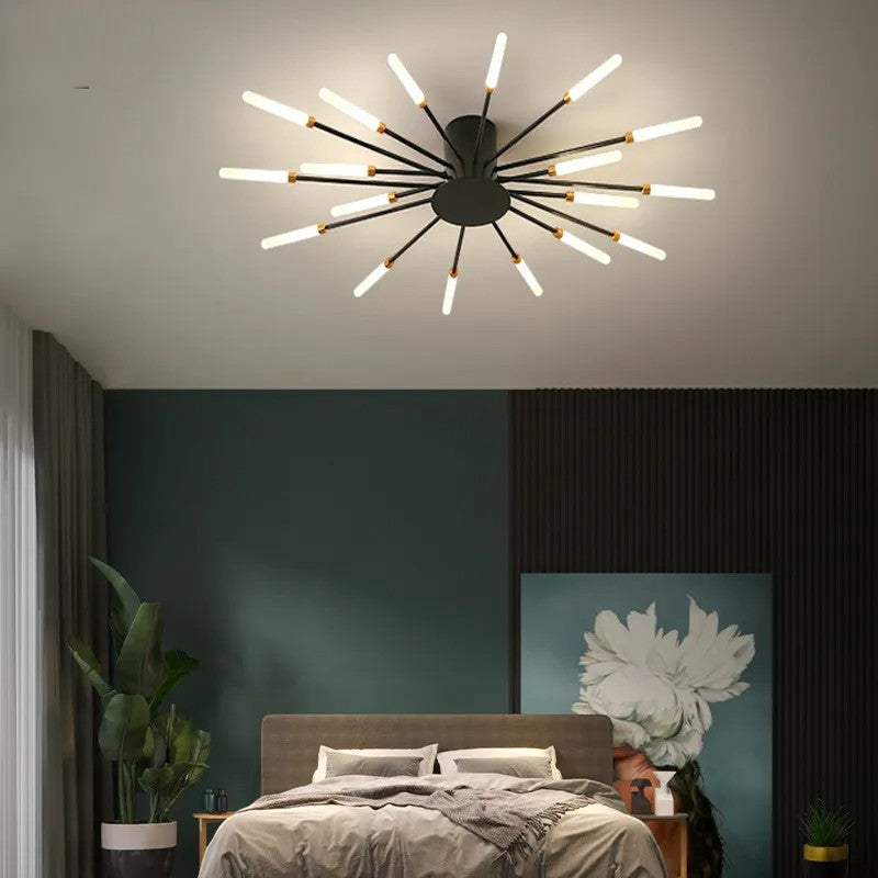 Plafonnier moderne étoilé Dimoree en métal noir et doré, design constellation pour un éclairage élégant du salon.