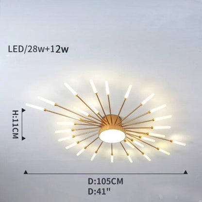 Plafonnier moderne étoilé Dimoree en métal doré avec branches lumineuses LED pour un éclairage design et élégant.