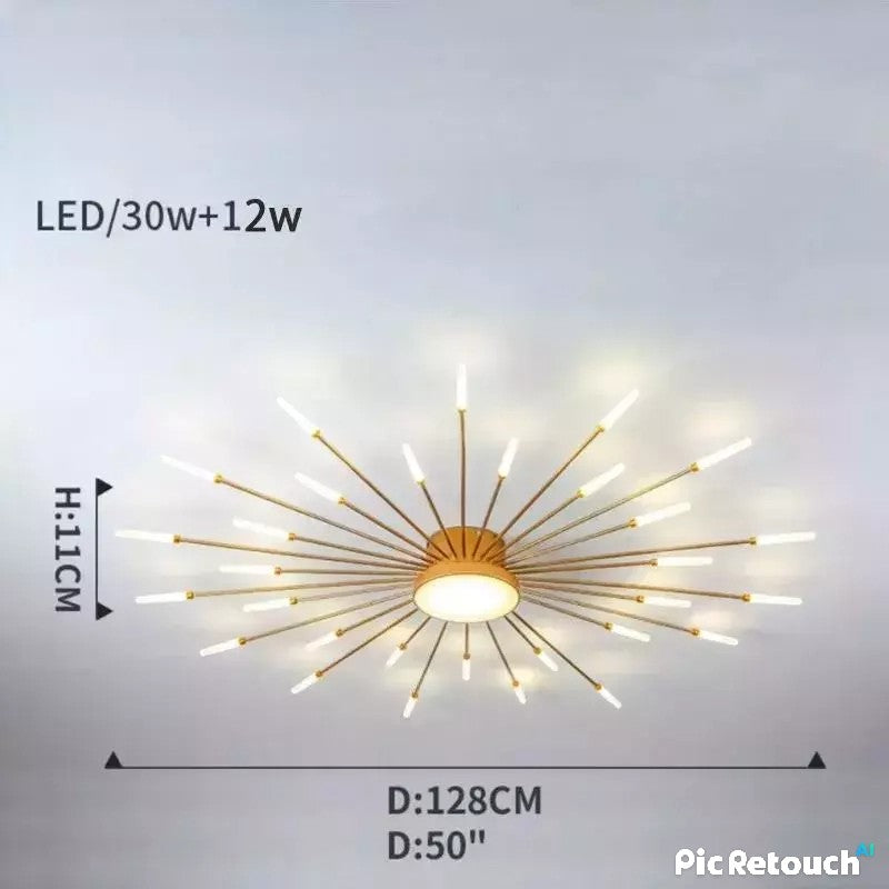 Plafonnier moderne étoilé Dimoree en métal doré avec branches lumineuses LED pour un éclairage design et élégant.