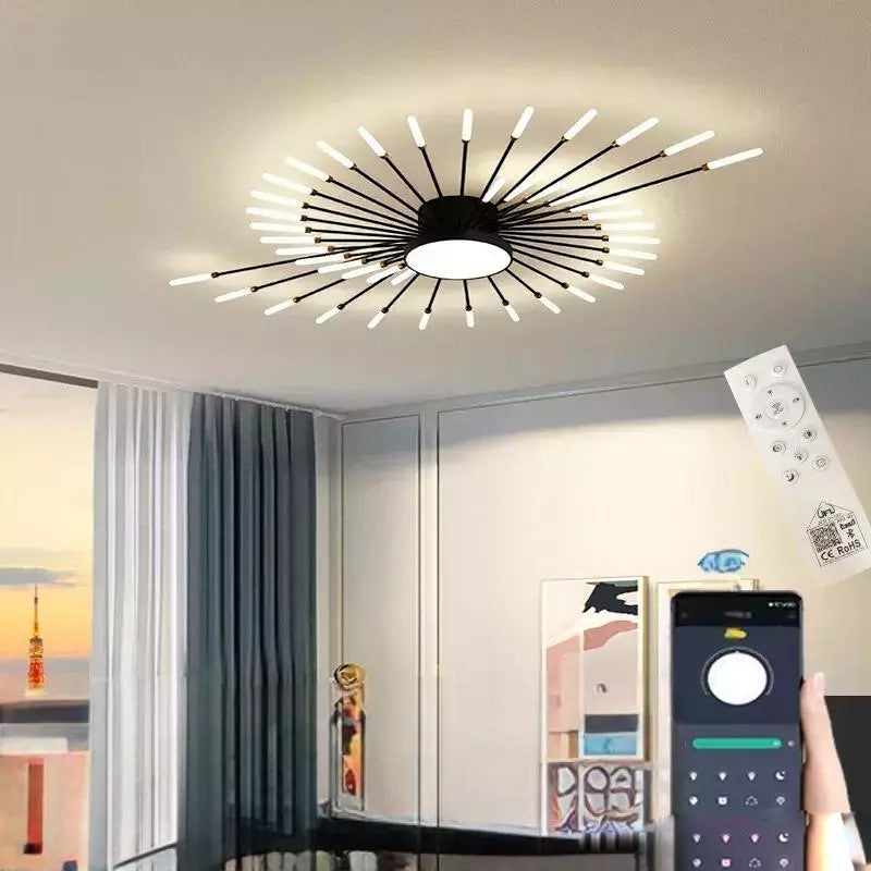 Plafonnier Dimoree moderne étoilé noir et blanc avec télécommande pour salon contemporain