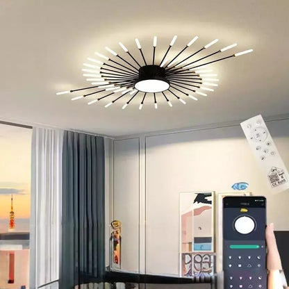 Plafonnier Dimoree moderne étoilé noir et blanc avec télécommande pour salon contemporain
