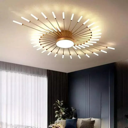 Plafonnier Dimoree moderne en métal doré avec design étoilé rayonnant pour un éclairage élégant du salon.