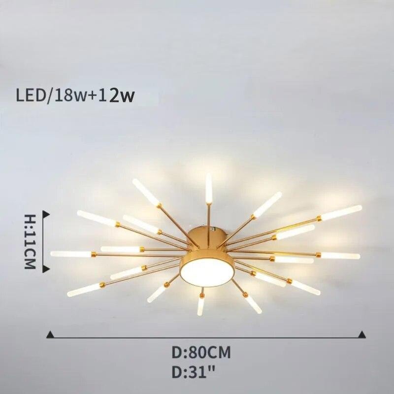 Plafonnier Dimoree moderne en métal doré avec design étoilé, branches lumineuses LED et diffuseur central.