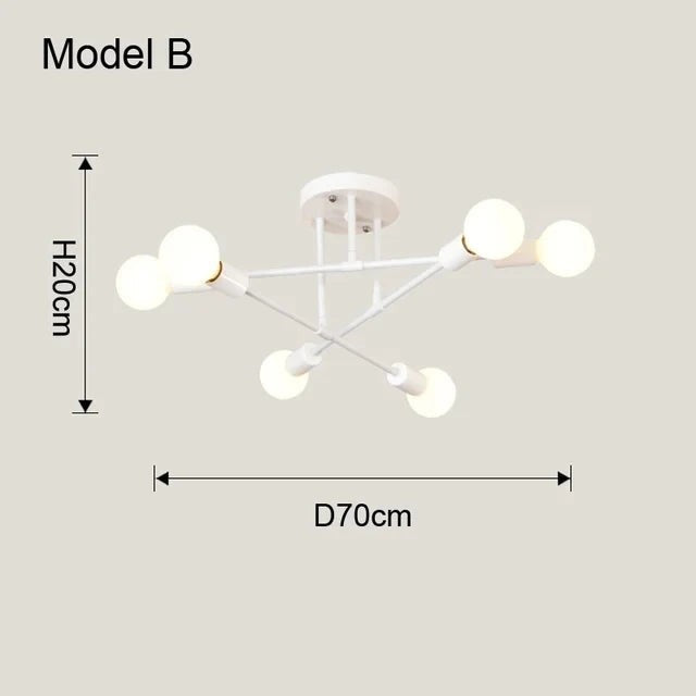 Plafonnier Dimoree style nordique minimaliste blanc avec six ampoules sphériques pour éclairage intérieur moderne