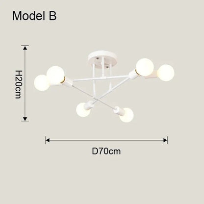 Plafonnier Dimoree style nordique minimaliste blanc avec six ampoules sphériques pour éclairage intérieur moderne